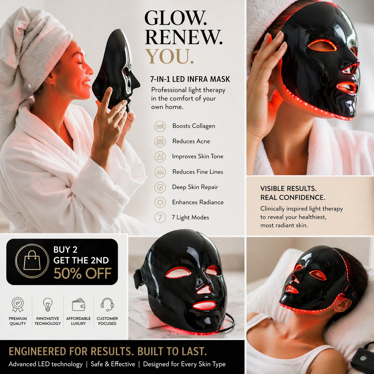 Skinwave Pro Beauty & Recovery Bundle – LED Face Mask + Massage Gun | Buy 2, Get 50% Off the Second